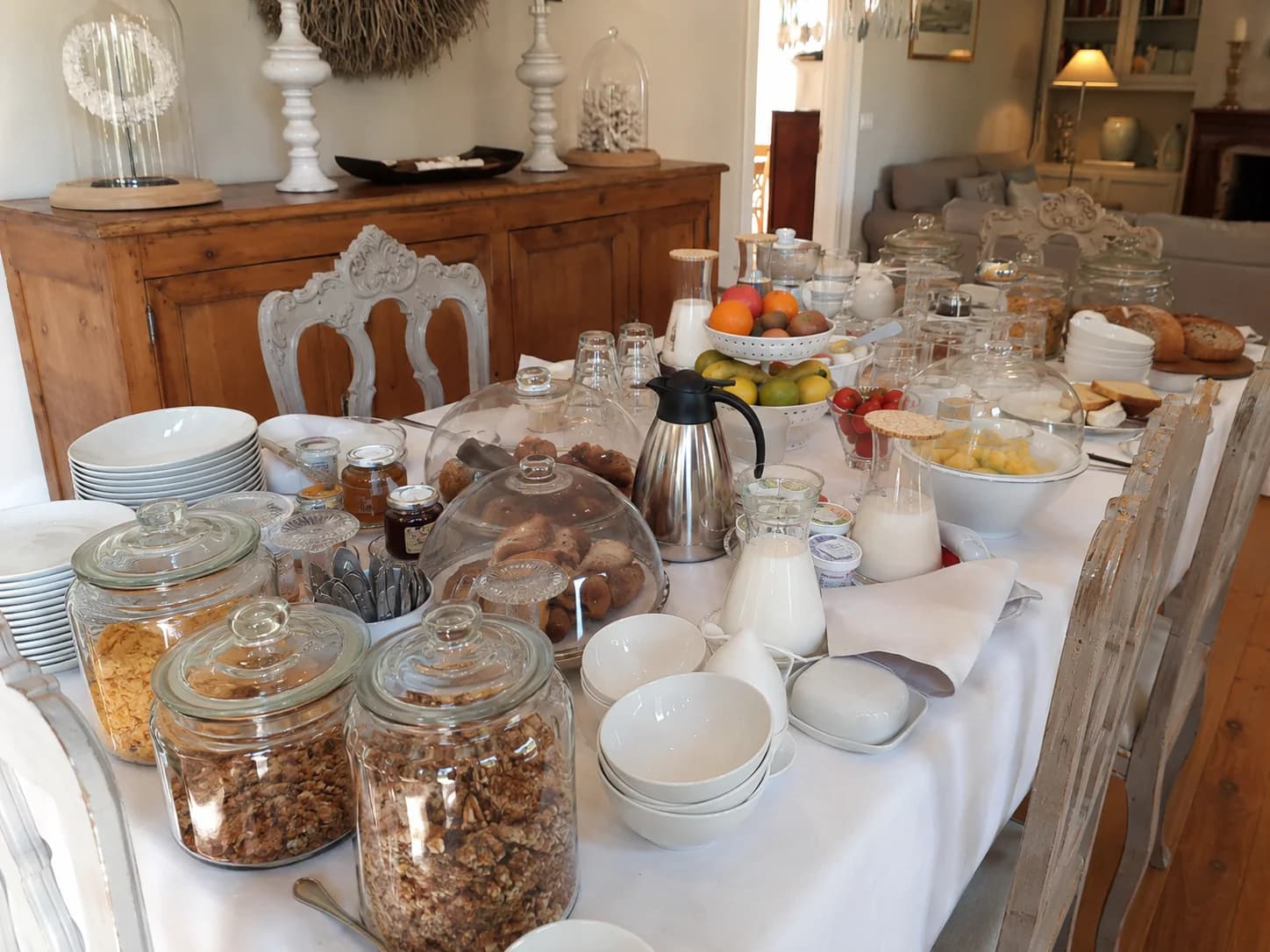 The breakfast table at Hort de Sant Cebrià, laid for the morning